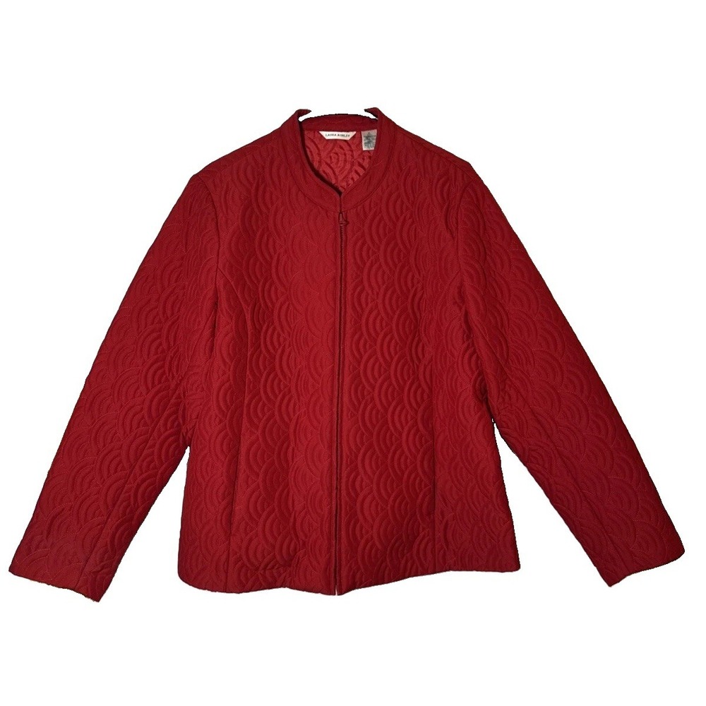 Laura Ashley Womens XL Red Quilted Full Zip Lightweight Jacket Coat Long Sleeve